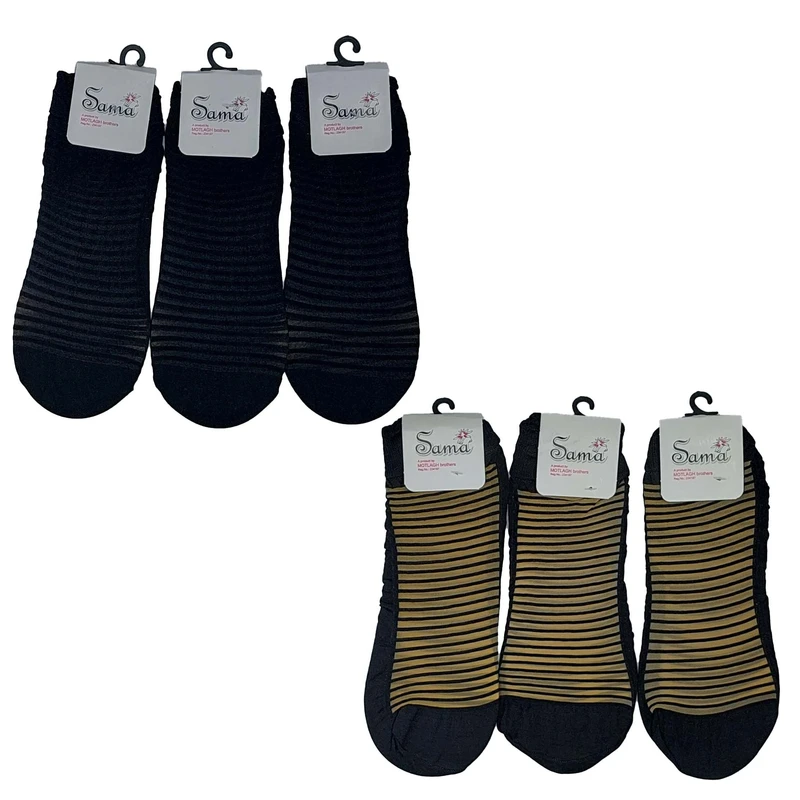 جوراب زنانه سما  مدل قایقی راه راه کد 1739 بسته 6 عددی
