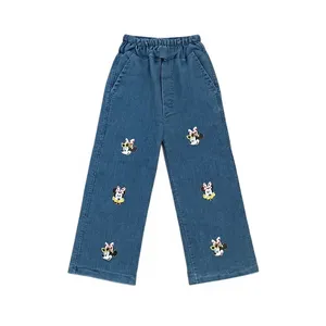 شلوار جین راسته دخترانه مدل میکی موس کد 0052