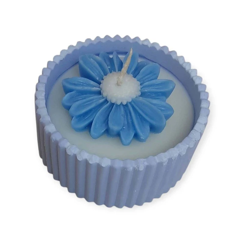 شمع دست‌ساز بدون‌بو مدل ظرف سنگی و بابونه زمان اتمام 2 ساعت مجموعه 2 عددی