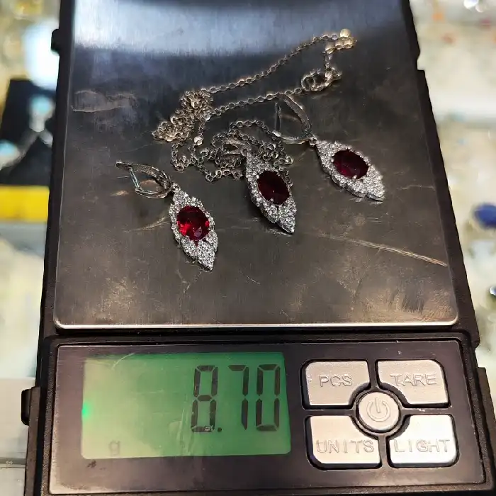 نیم ست نقره زنانه مدل سنگ یاقوت صنعتی کد 800