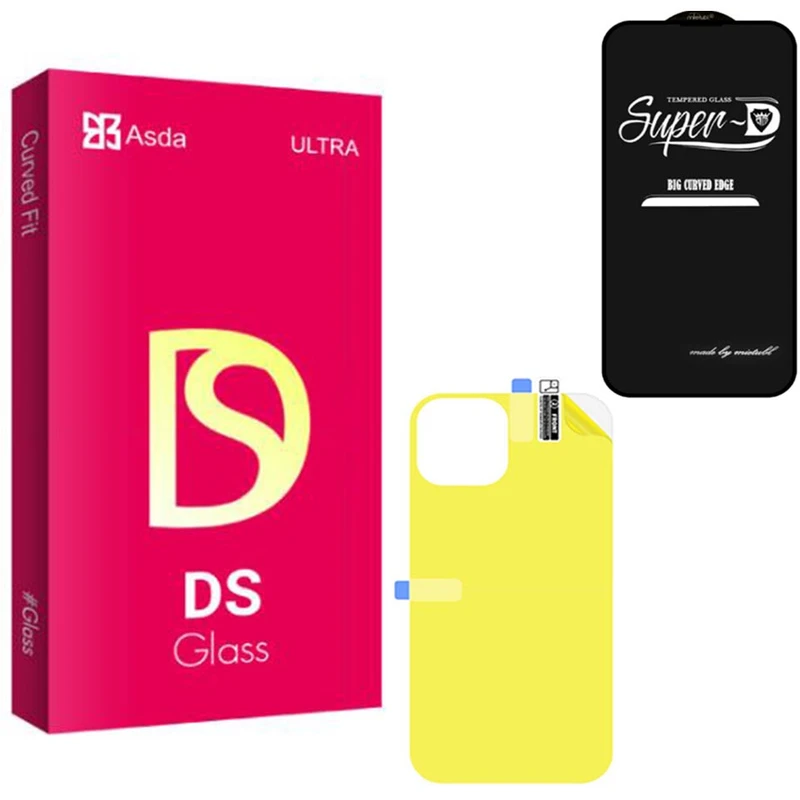  محافظ صفحه نمایش شیشه ای آسدا مدل DS Super-D مناسب برای گوشی موبایل اپل iPhone 14 به همراه محافظ پشت گوشی