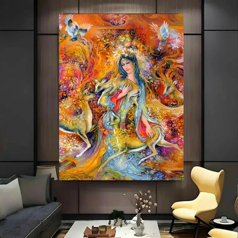 تابلو بوم طرح مخمل استاد فرشچیان مدل گرمای عشق کد GR1806