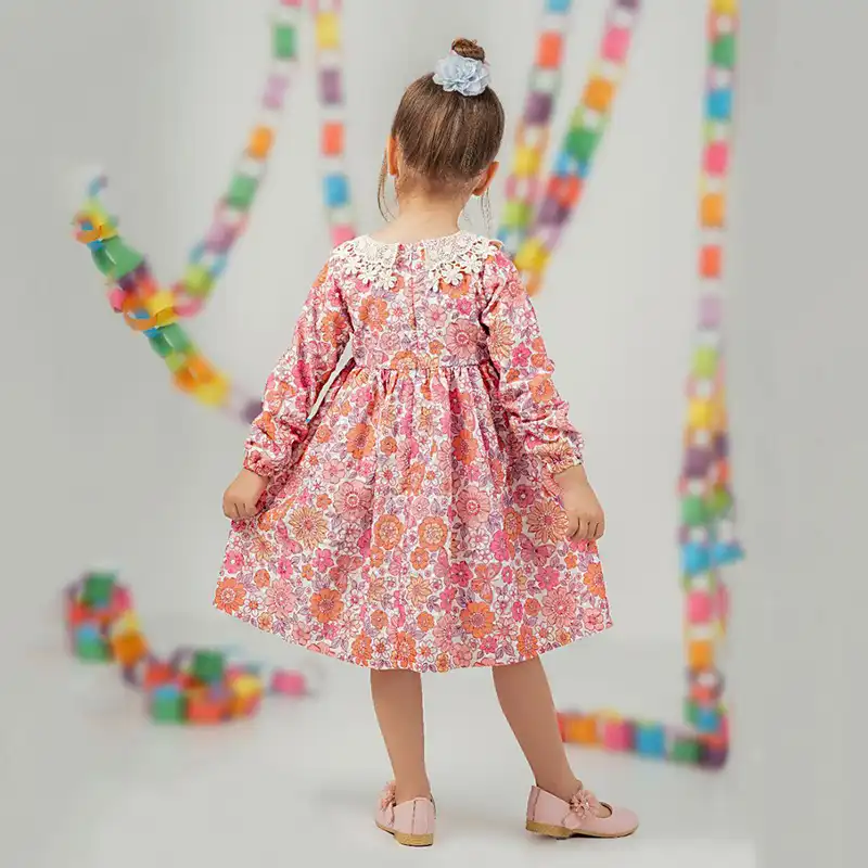 پیراهن دخترانه مدل خامه دوزی رنگ سال