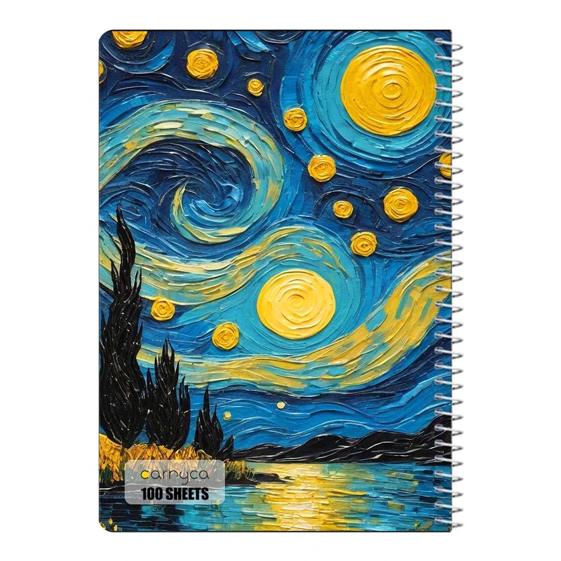 دفتر مشق 100 برگ سیمی کارنیکا طرح شب پرستاره فانتزی ون گوگ Fantasy Starry Night Van Gogh کد 22895