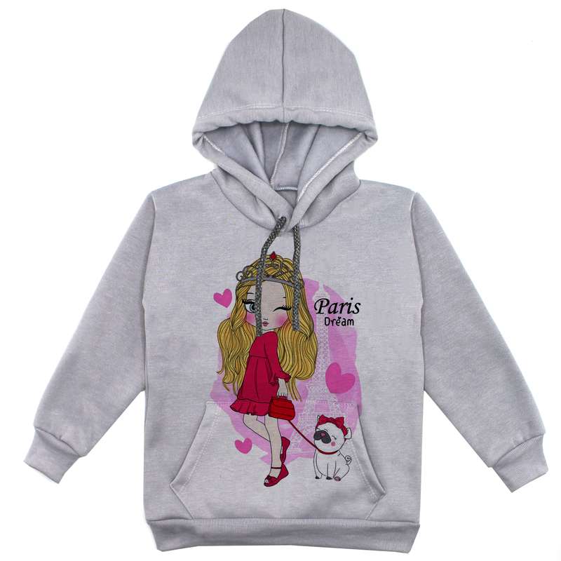 هودی دخترانه مدل سگ F65 رنگ طوسی