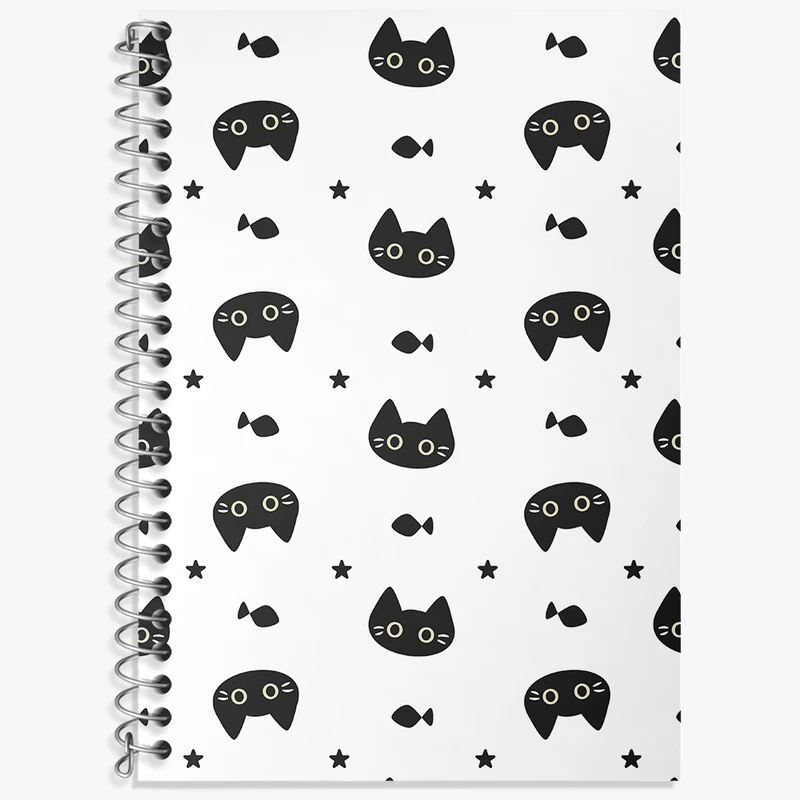 دفتر زبان 50 برگ خندالو مدل سه خط طرح پترن گربه و ماهی کد N445