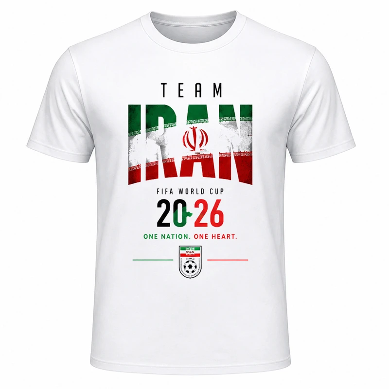 تی‌شرت آستین کوتاه یقه گرد مردانه مدل A05 طرح جام جهانی 2026 ایران