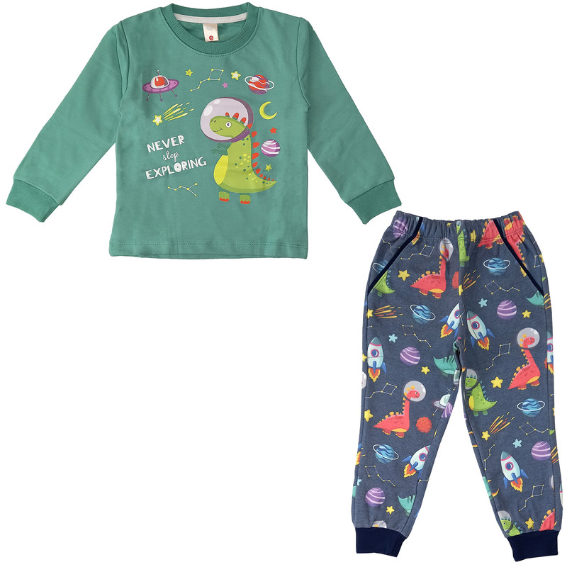 ست تی شرت و شلوار پسرانه مدل دایناسور کد 3508 رنگ سبز