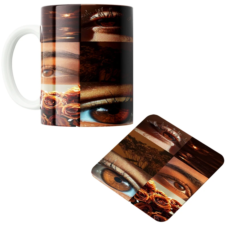 ماگ پاد آفرین مدل چشم و طبیعت کد 01 به همراه زیر لیوانی