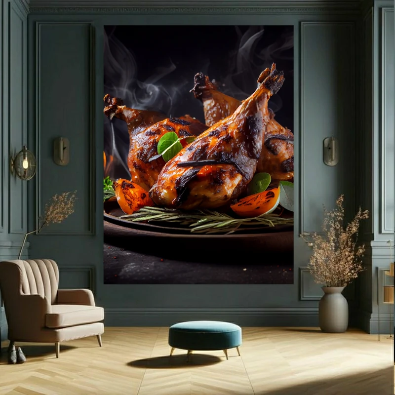 تابلو بوم طرح مخمل مرغ رستورانی کد BK2112