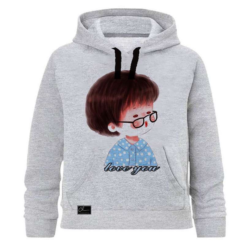 هودی پسرانه طرح LOVE کد J116 رنگ طوسی