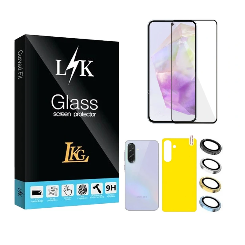 محافظ صفحه نمایش فول ال کا جی مدل LKK مناسب برای گوشی موبایل سامسونگ Galaxy A56 5G به همراه محافظ پشت گوشی و محافظ لنز