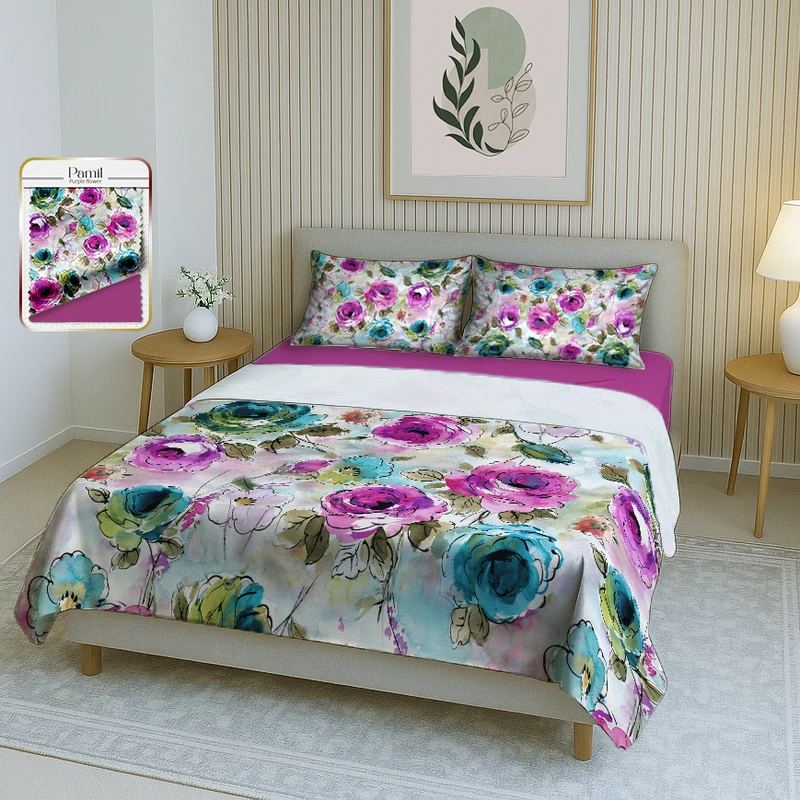 سرویس ملحفه دو نفره 4 تکه پامیل مدل RH888SQ