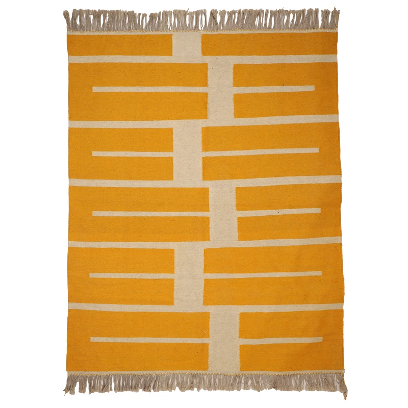 گلیم دستبافت سه متری مدل دکوراتیو کد 4041090 زمینه زرد