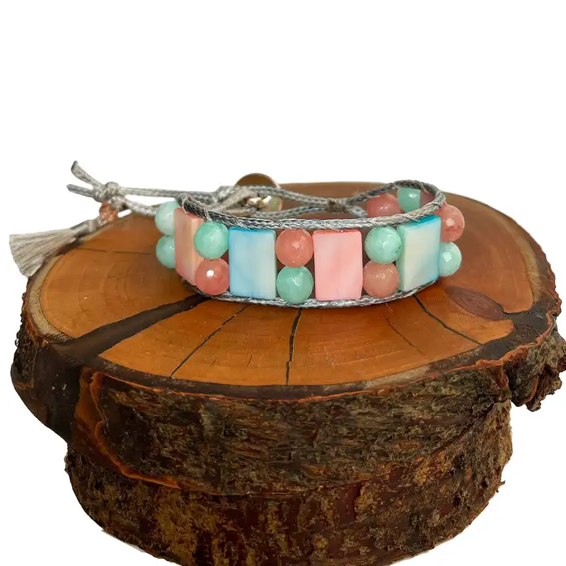 دستبند زنانه دل تافته مدل صدف طبیعی و سنگ کد Del-B34