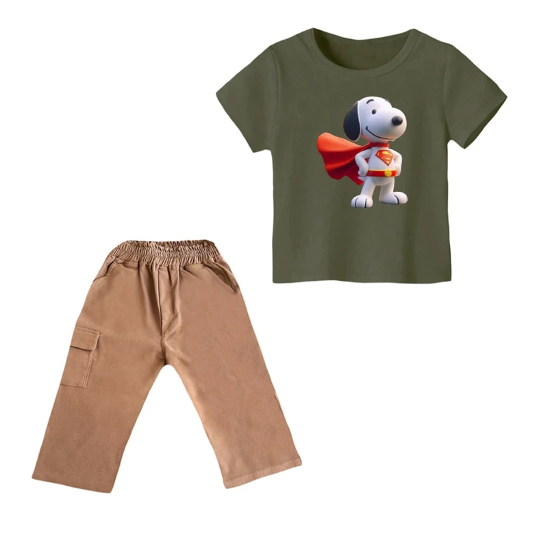 ست تی شرت و شلوارک پسرانه مدل اسنوپی کد 71