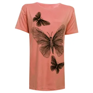 تی شرت آستین کوتاه زنانه مدل سه پروانه نخی ویسکوز نگینی کد tm-1985 