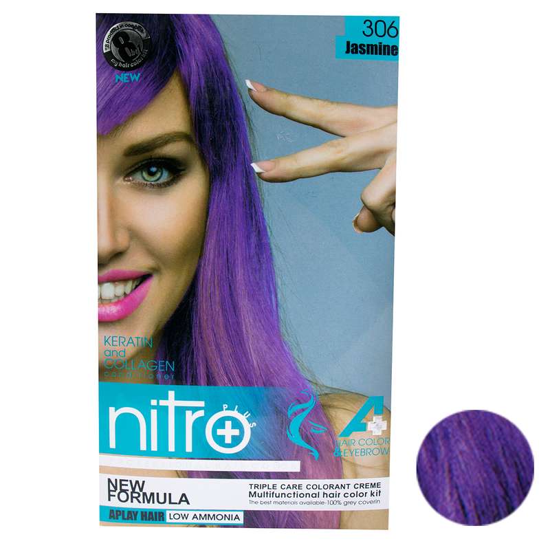 کیت رنگ مو و ابرو نیترو پلاس شماره 306 حجم 100 میلی لیتر رنگ یاسی