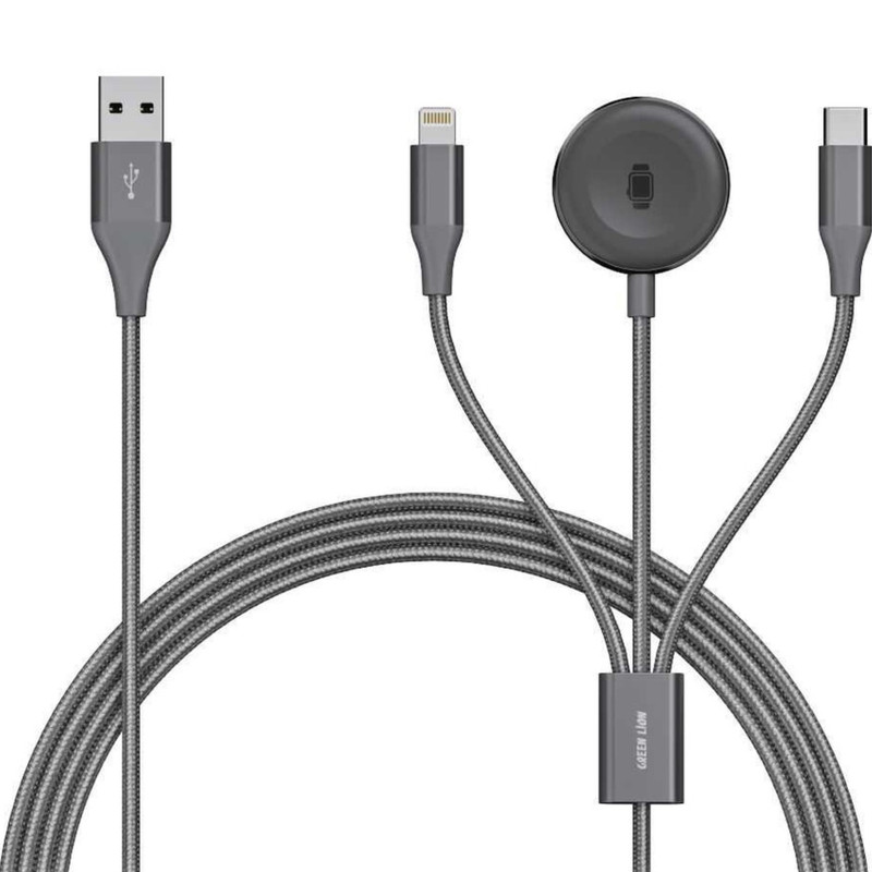 کابل تبدیل USB به Lightning/USB type-C گرین لاین مدل GN3in1 به همراه شارژر بیسیم اپل واچ 