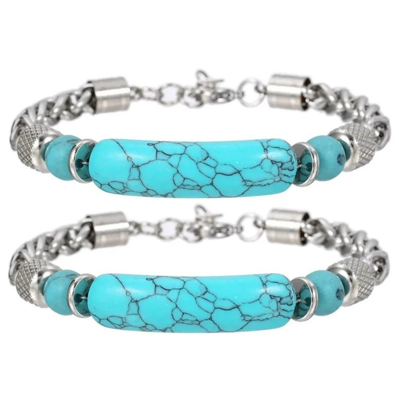 دستبند مردانه گالری گوهرسنگ مدل سنگ فیروزه کد GS1476_2 مجموعه دو عددی