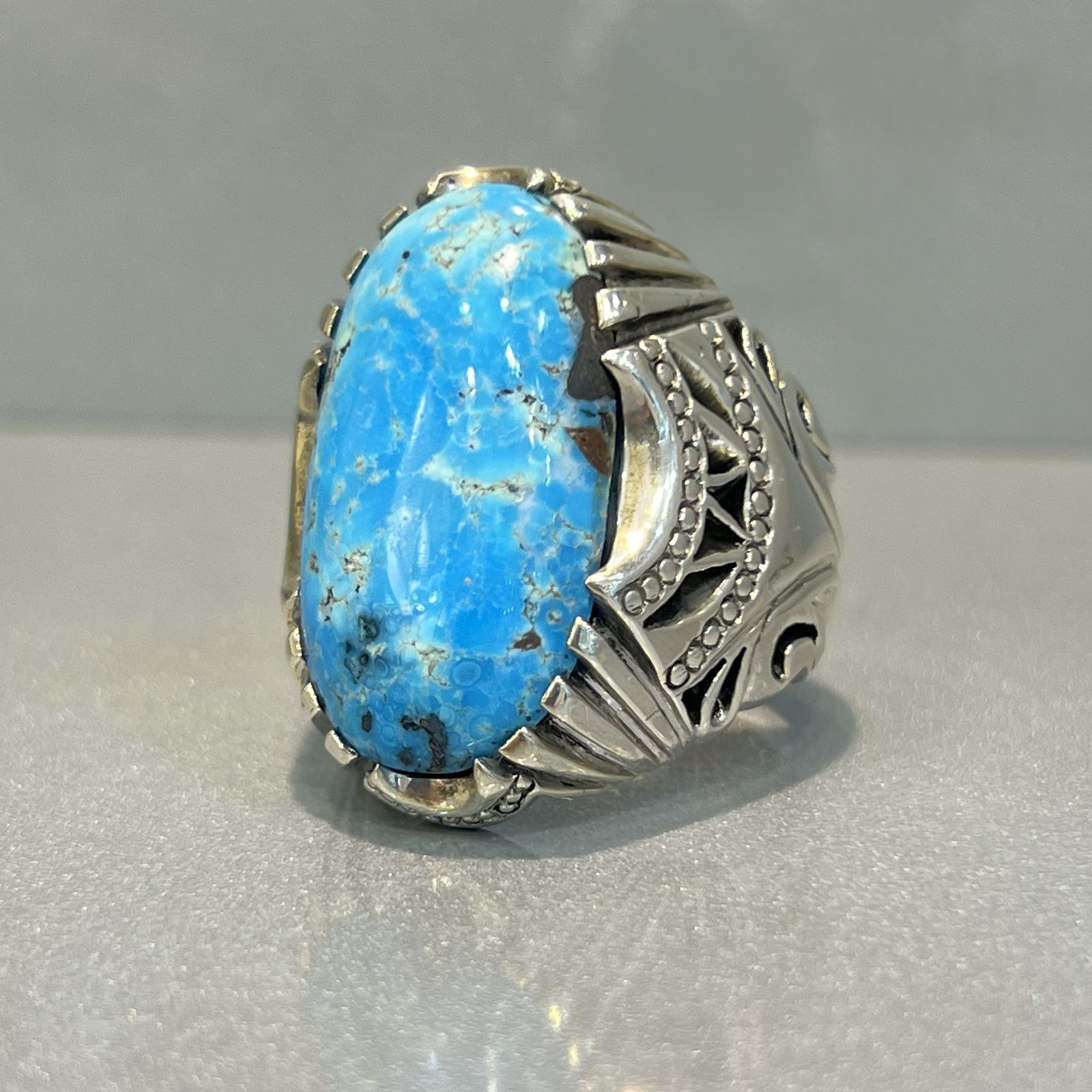 انگشتر نقره مردانه مدل اسپرت با نگین فیروزه نیشابوری 717 - - 3