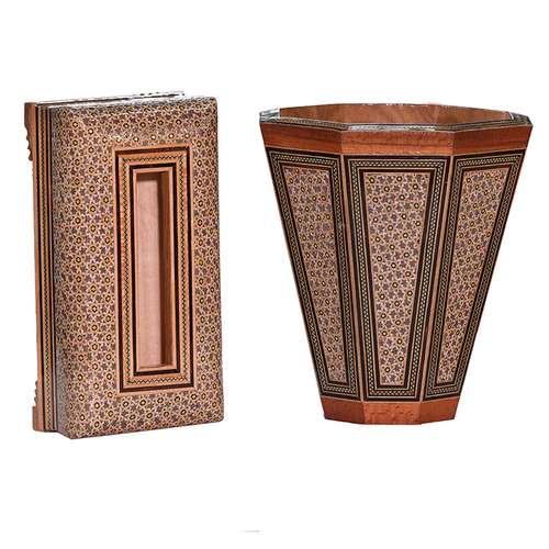 ست جعبه دستمال و سطل زباله خاتم کاری کد 145