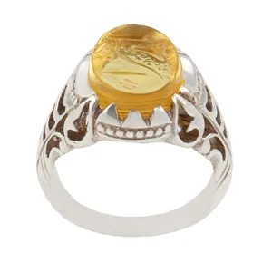 انگشتر نقره مردانه بازرگانی میلادی مدل سنگ سیترین رکاب دست ساز سیاه قلم کد AM_1666