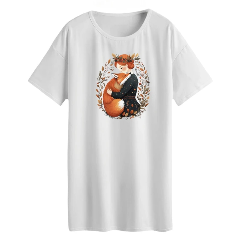 تی شرت لانگ زنانه مدل دخترک و روباه