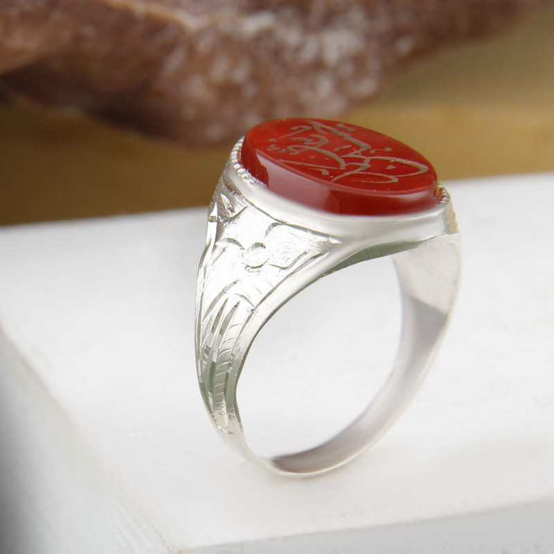 انگشتر نقره مردانه بازرگانی میلادی مدل رکاب سیلندری عقیق کد AM_4327