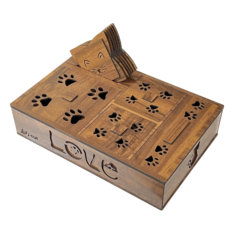 جعبه پذیرایی اف جی کات طرح گربه کد LOVE CAT به همراه زیر لیوانی