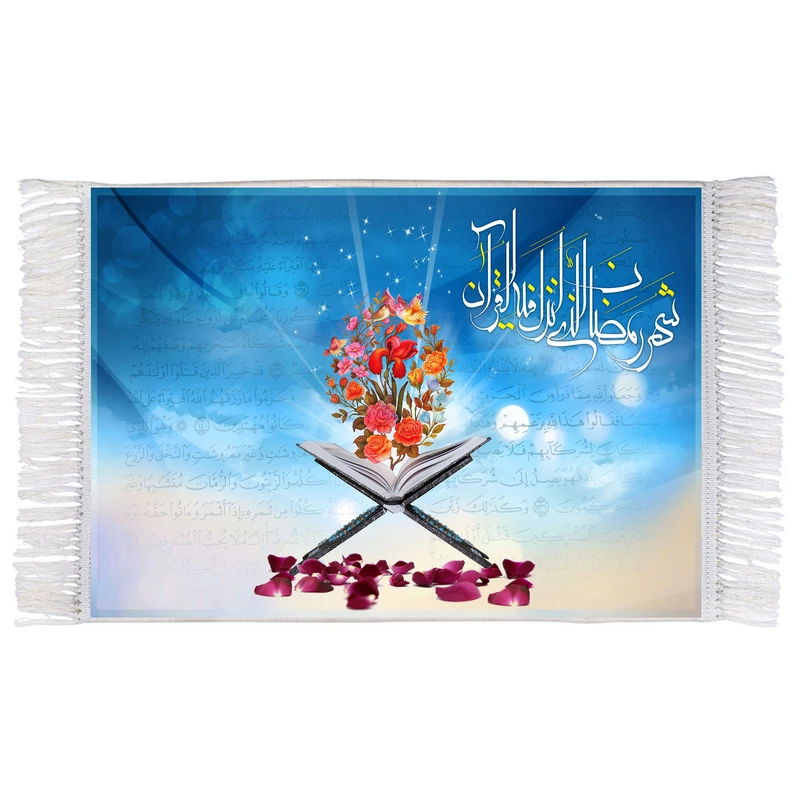 فرش ماشینی دیوارکوب اطلس آبی مدل شهر رمضان کد T3541