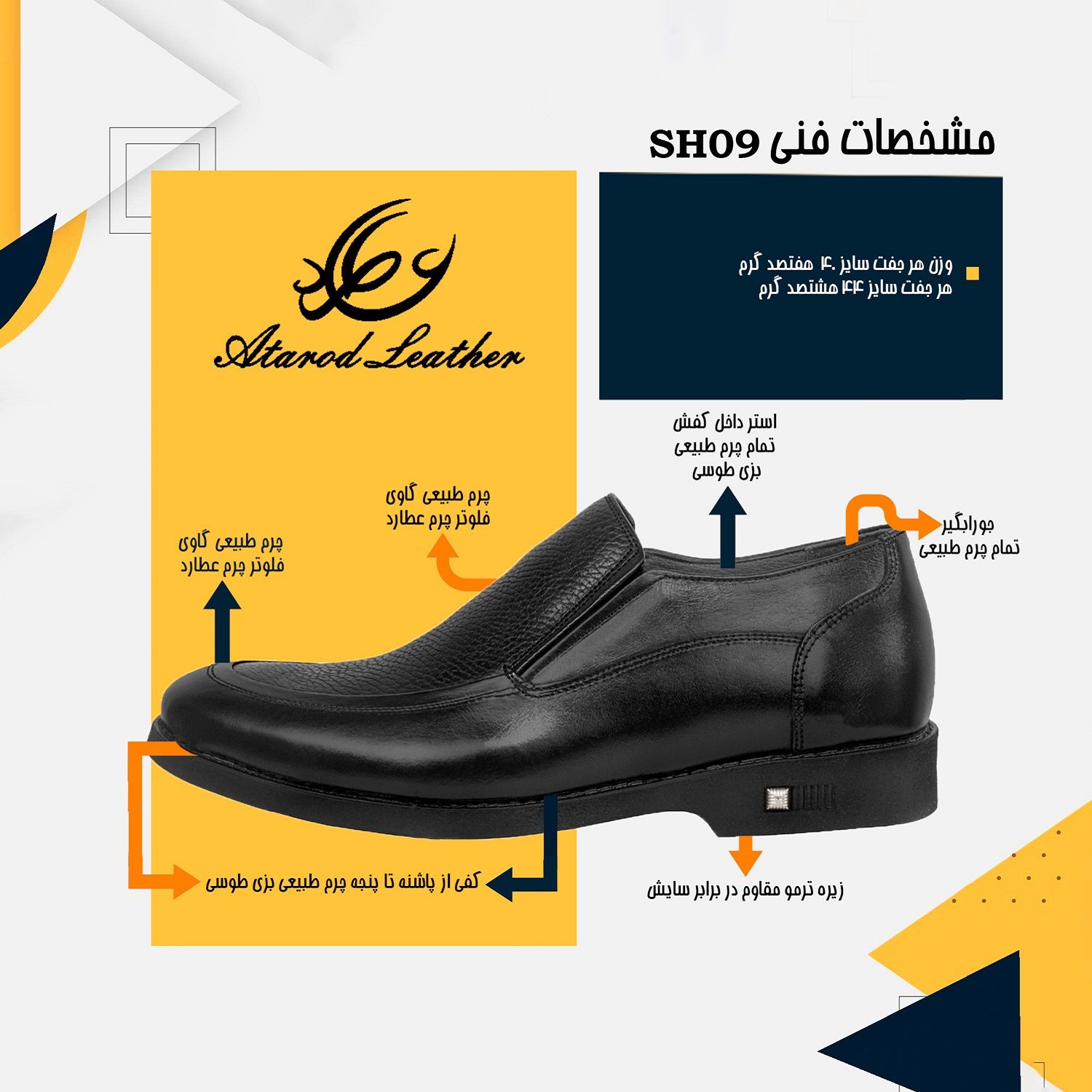 کفش مردانه چرم عطارد مدل SH09 -  - 3