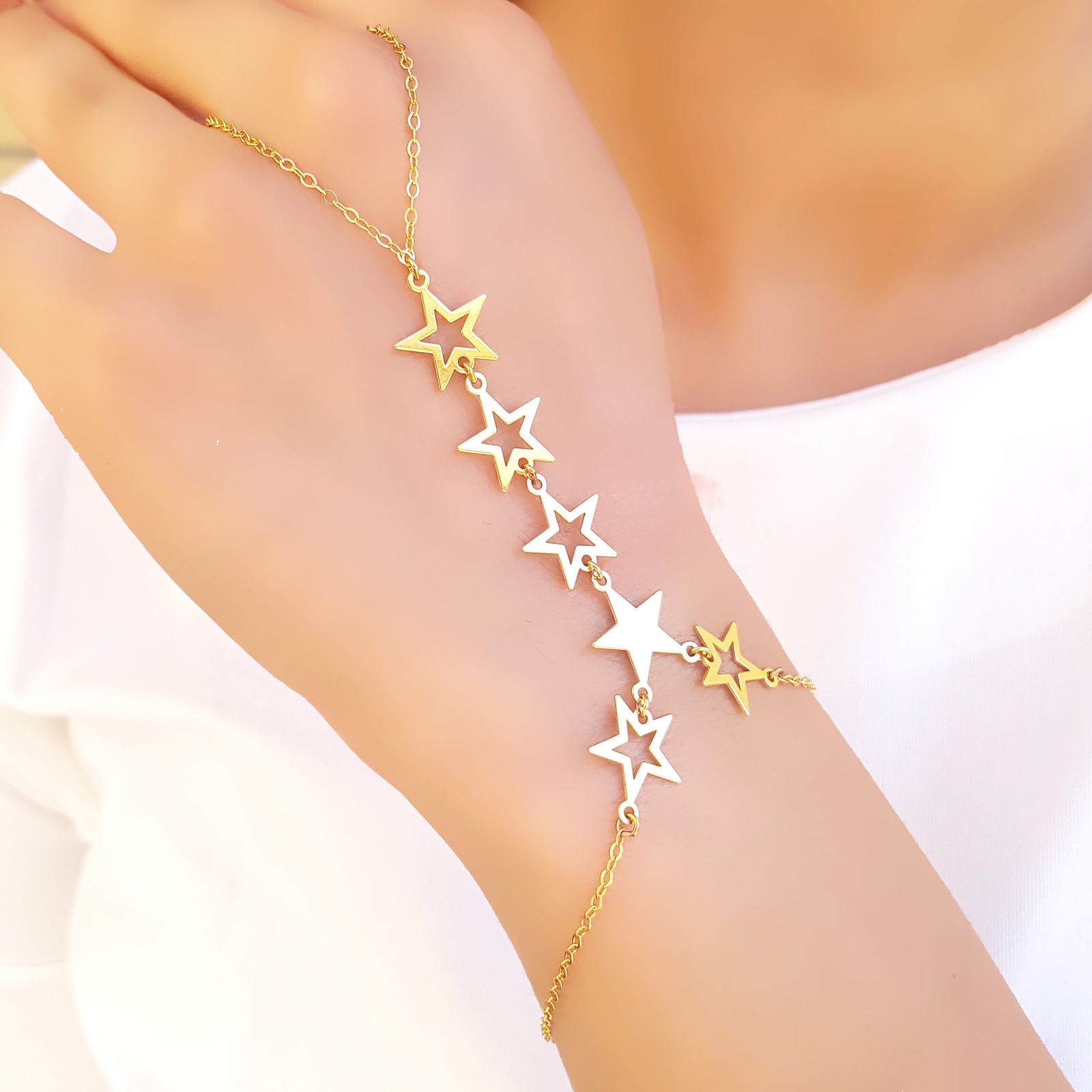دستبند طلا 18 عیار زنانه طلای مستجابی مدل تمیمه ستاره کد 6758 -  - 3