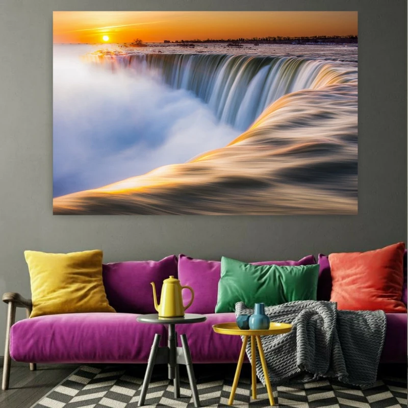 تابلو بوم طرح طبیعت مدل آبشار و غروب خورشید کد FP2905