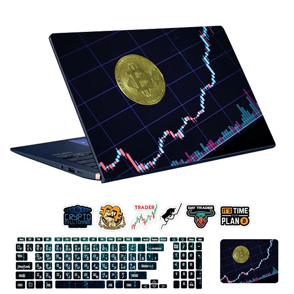 استیکر لپ تاپ توییجین و موییجین طرح Bitcoin کد 15 مناسب برای لپ تاپ 15.6 اینچ به همراه برچسب حروف فارسی کیبورد