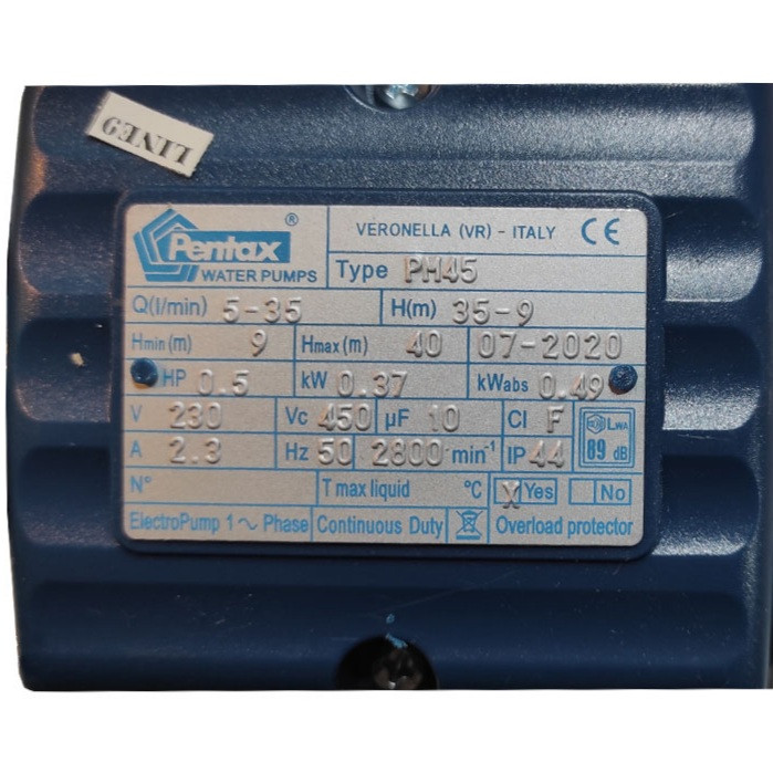 پمپ آب پنتاکس مدل pm45_Italy
