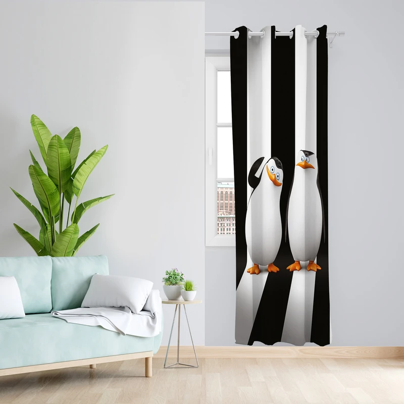 پرده طرح پنگوئن مدل مخمل پانچی کد L 925 Z سایز 140x200 سانتی متر