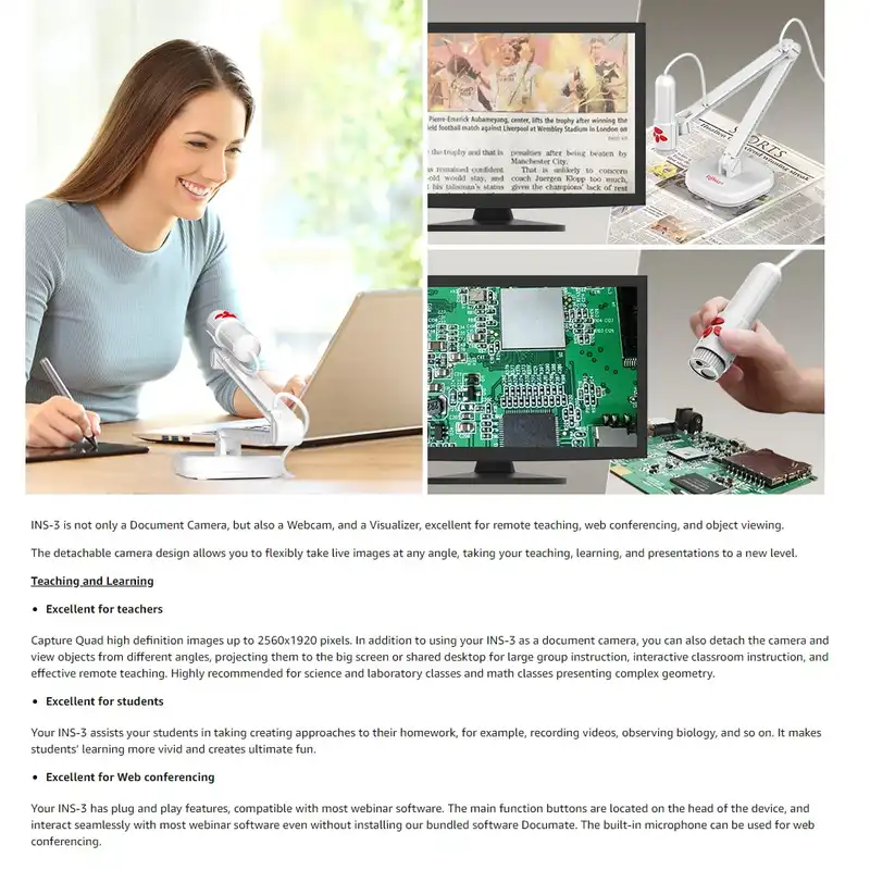 وب کم اینسوان مدل Document Camera Detachable 3-in-1