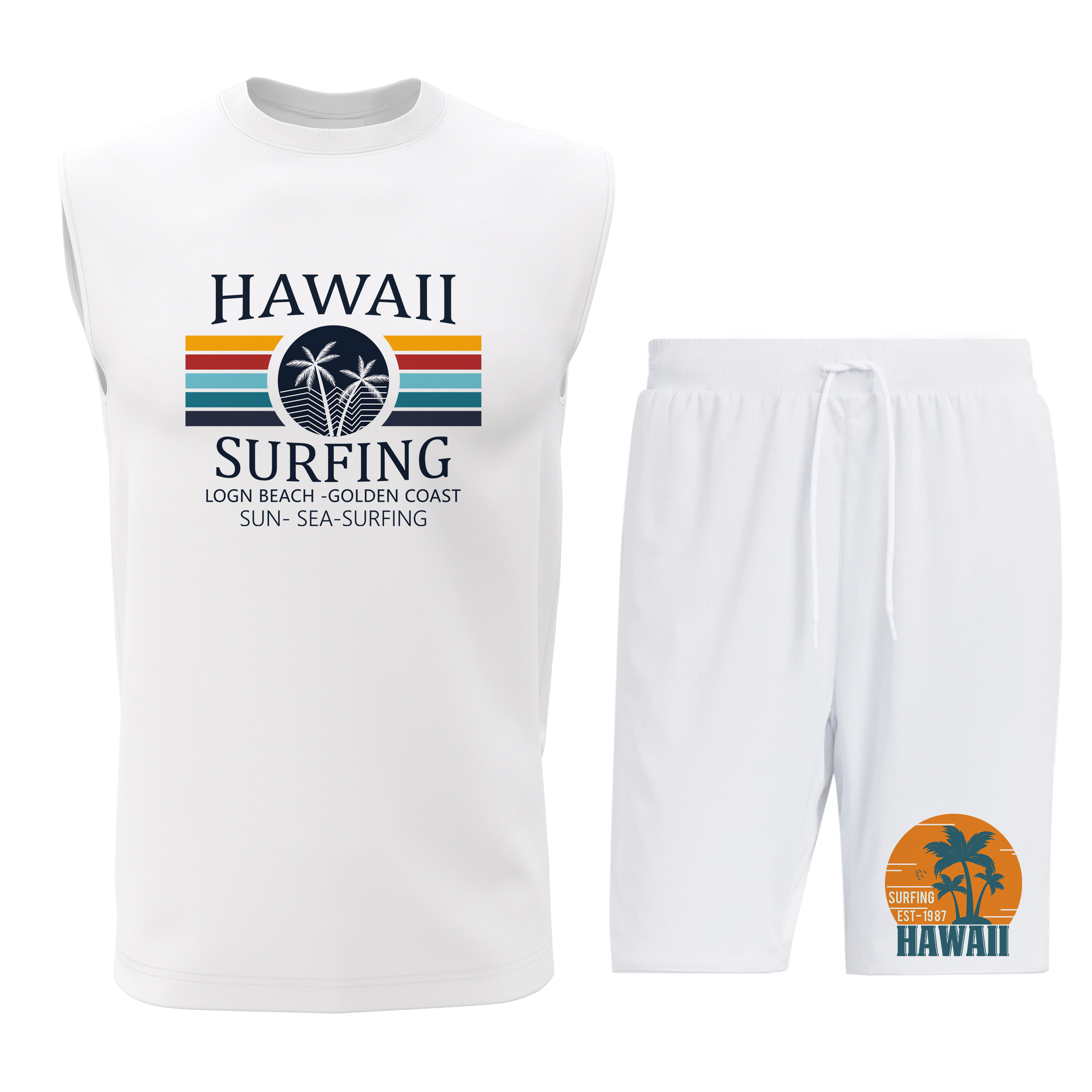 ست تاپ و شلوارک مردانه طرح هاوایی مدل H028W