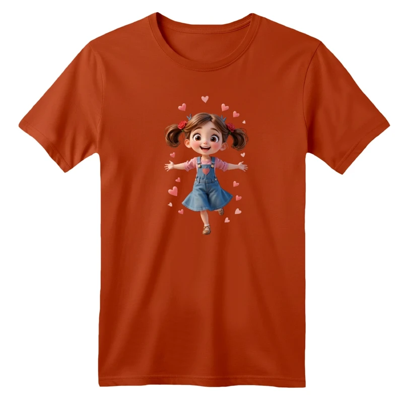 تی شرت آستین کوتاه بچگانه مدل دخترک و قلب