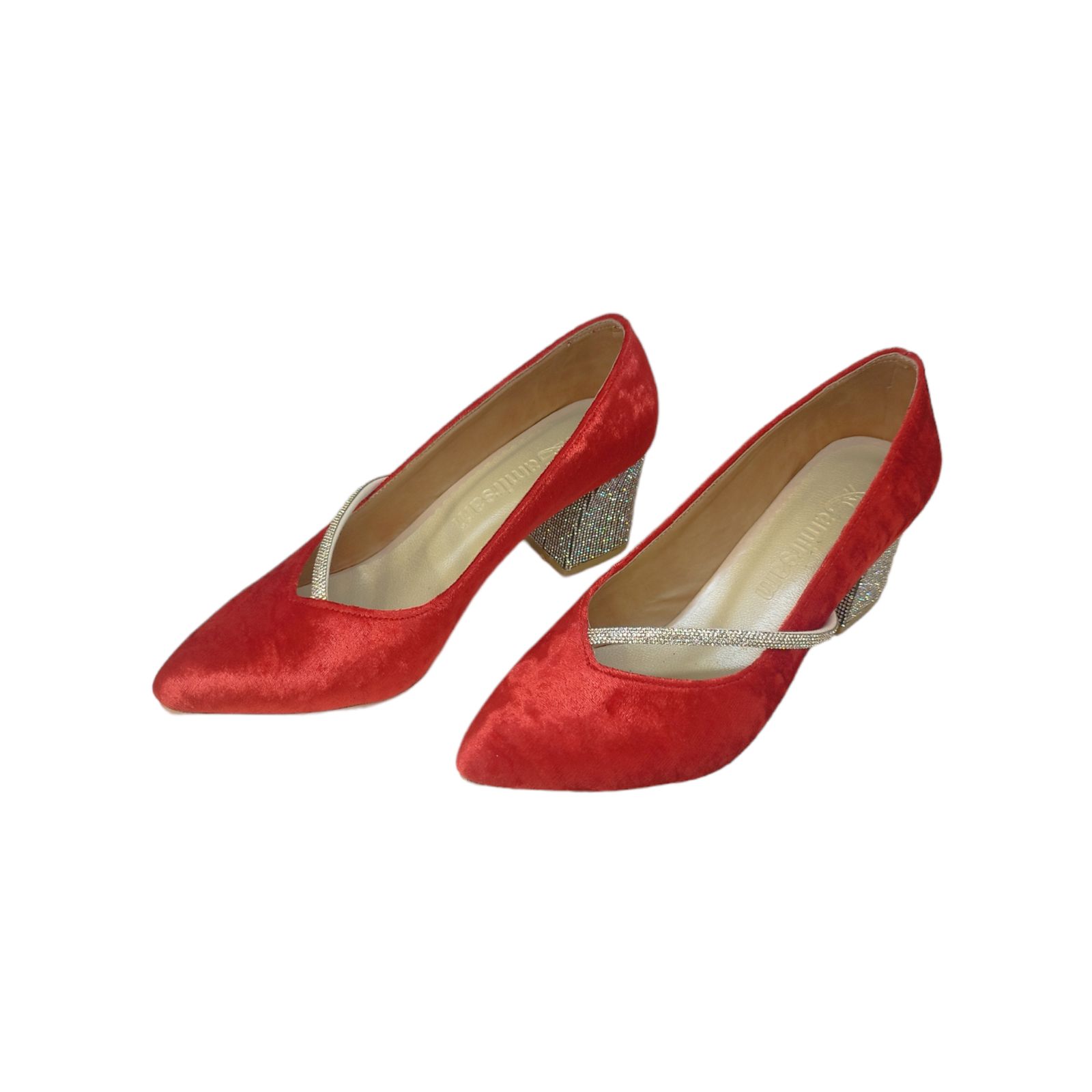 کفش زنانه مدل ZPOM 06 مخمل نگین دار رنگ قرمز -  - 2