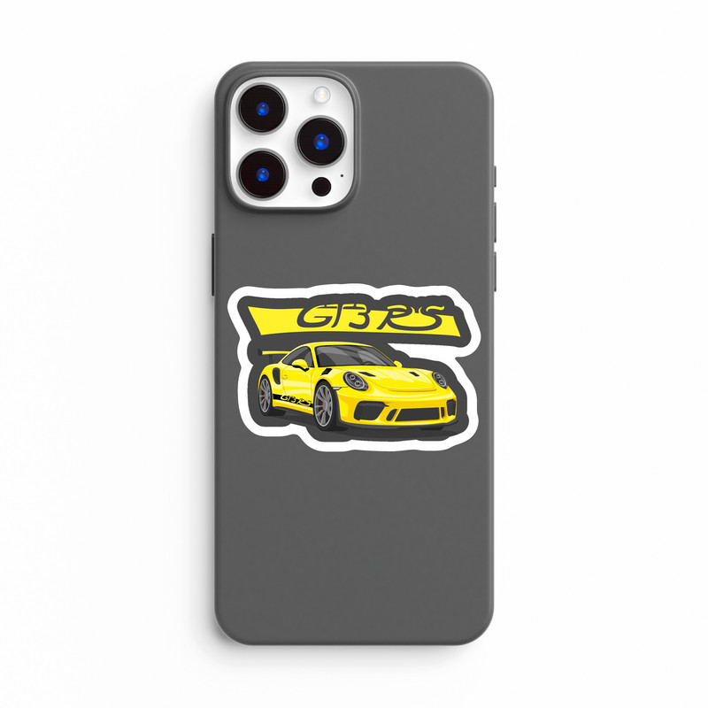 استیکر لپ تاپ و موبایل بووم طرح ماشین مدل Porsche GT3 RS زرد کد ZX035