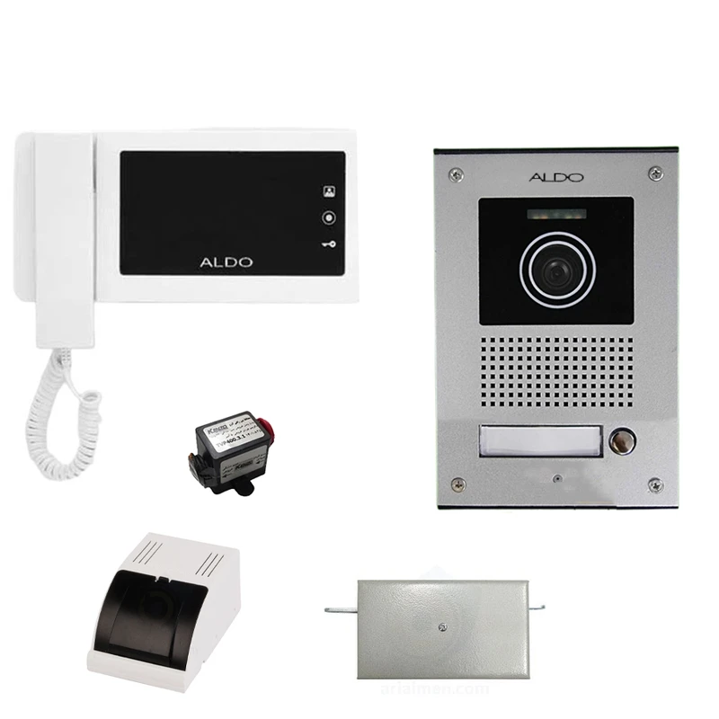 مجموعه دربازکن تصویری آلدو مدل 4UCM-414M به همراه محافظ ولتاژ مانیتور 