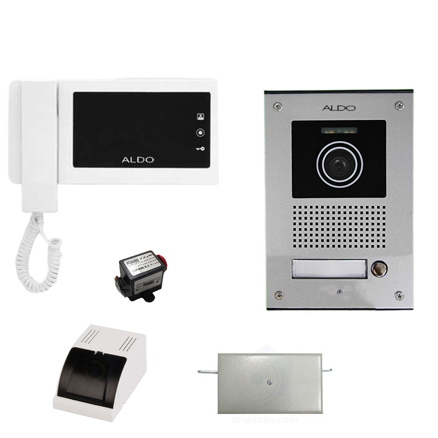 مجموعه دربازکن تصویری آلدو مدل 4UCM-414M به همراه محافظ ولتاژ مانیتور