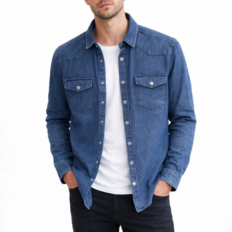 پیراهن آستین بلند یقه برگردان مردانه مدل دو جیب