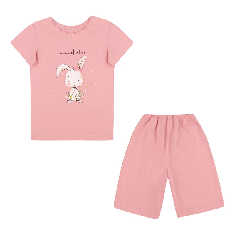 ست تی شرت آستین کوتاه و شلوارک راحتی دخترانه ناربن مدل 1676