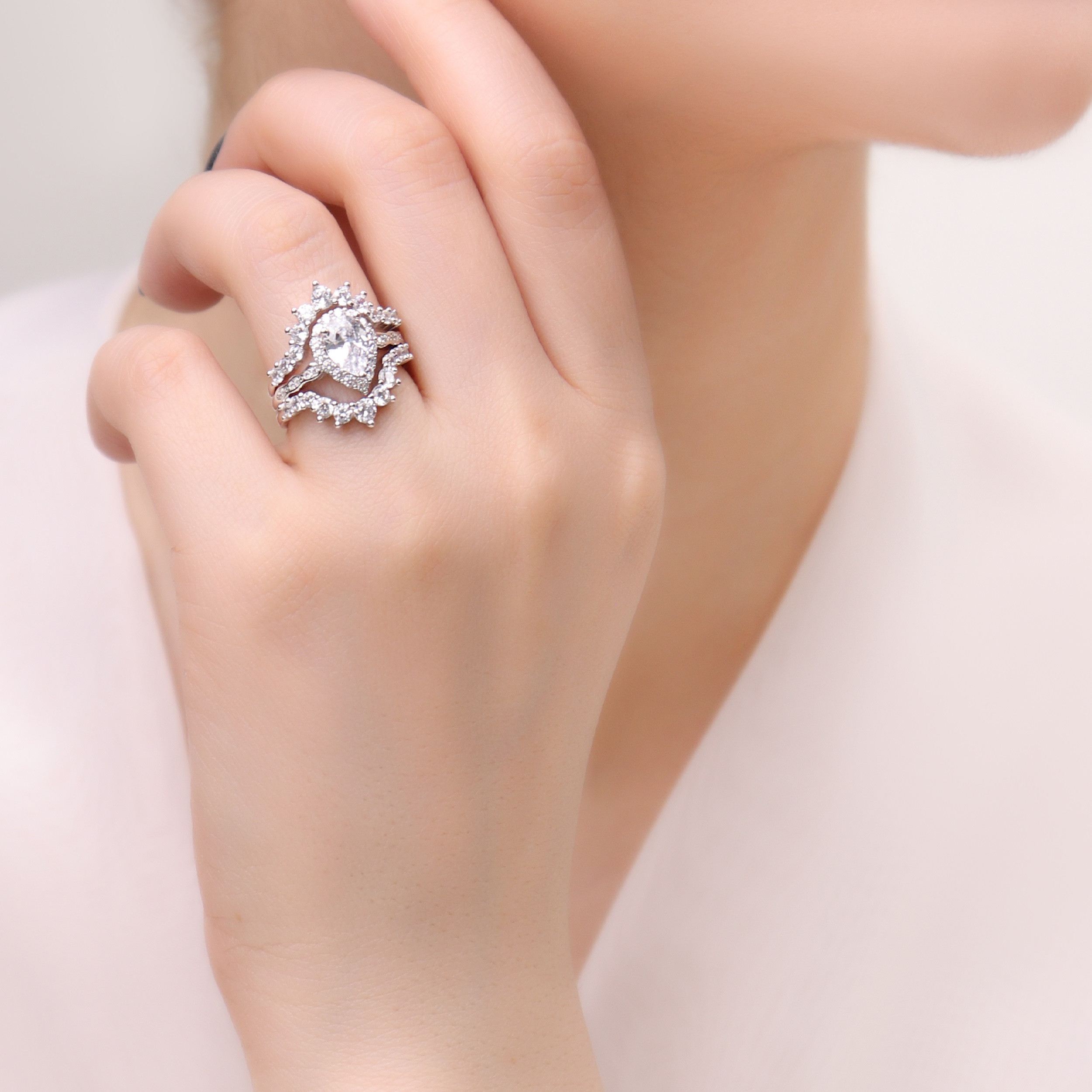 انگشتر نقره زنانه مدل RE R18 مجموعه 3 عددی