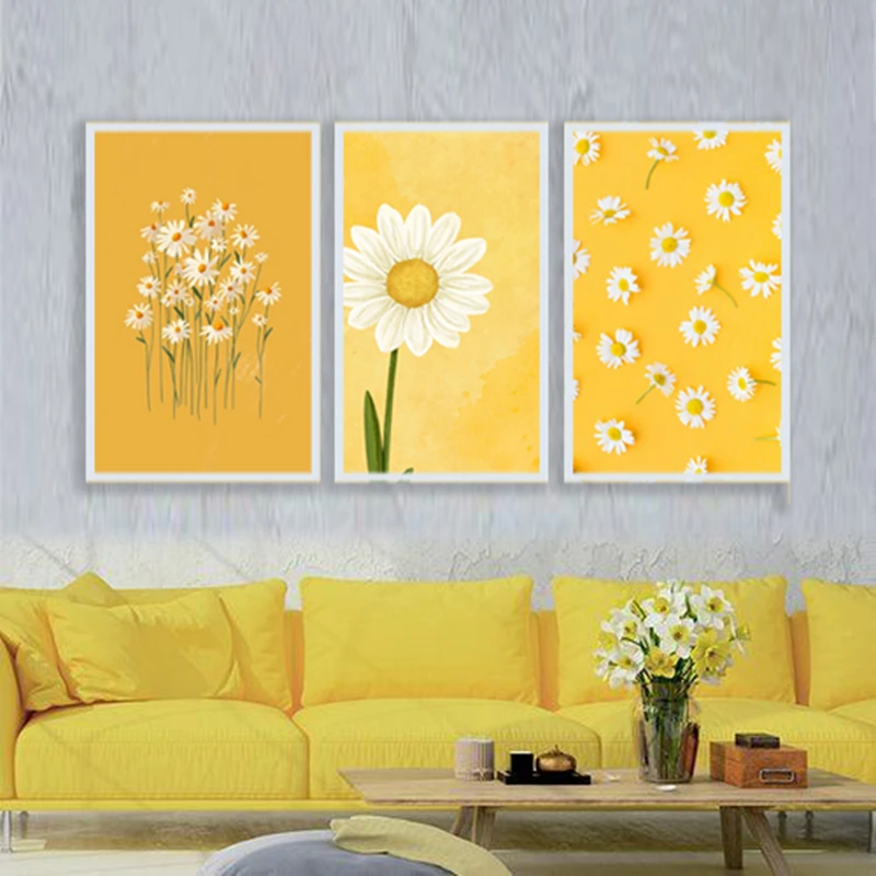 تابلو بکلیت طرح گل بابونه مینیمال مدل SI-MR-1062 مجموعه 3 عددی فریم نقره ای