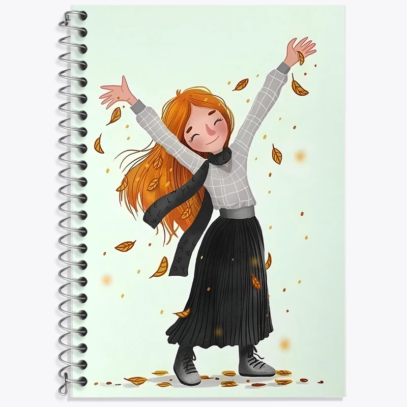 دفتر زبان 50 برگ خندالو مدل دو خط طرح دختر و پاییز کد F7655