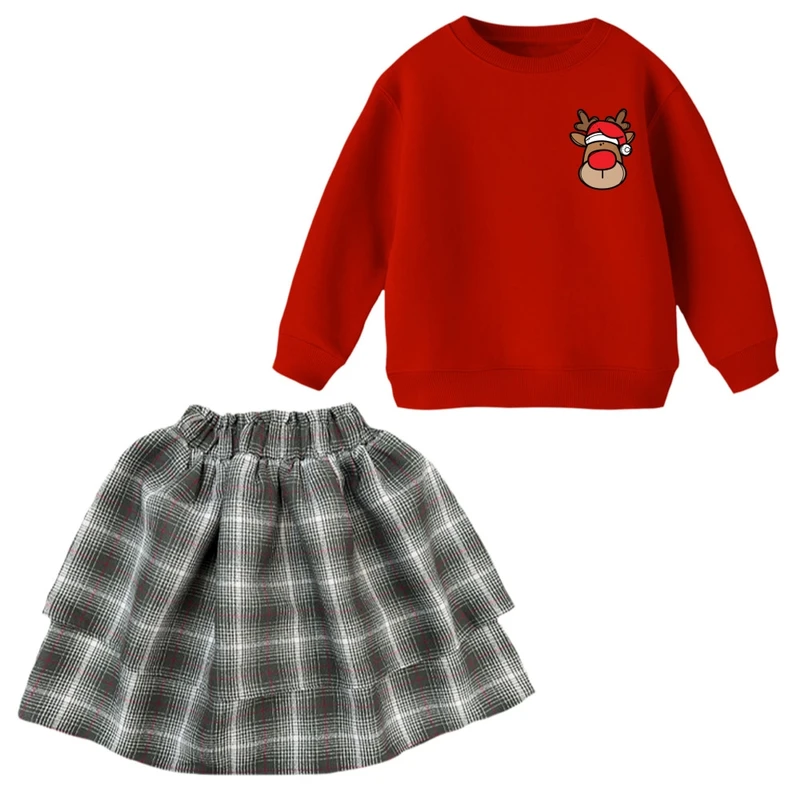 ست سویشرت و دامن دخترانه مدل گوزن کریسمس کد 21